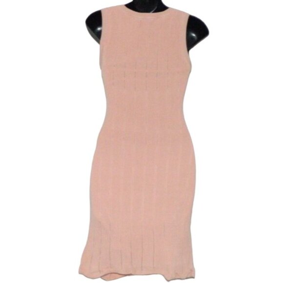 Guess Lined Knitted Bodycon Midi Knee Length Scoop Neck Peachy Pink Dress Size S - Picture 7 of 10